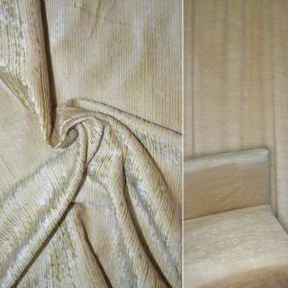 Велюр хлопковый мебельный со штампом штрихи золотистые на бежевом темном фоне, ш.140