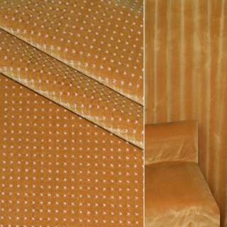 Велюр с вискозой мебельный клетка с точкой белой на горчичном светлом фоне, ш.140