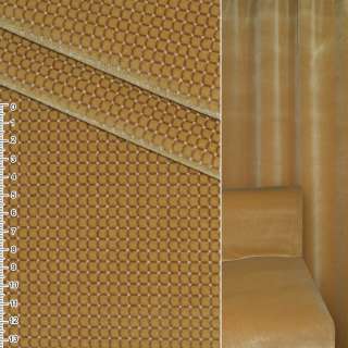 Велюр с вискозой мебельный клетка с точкой белой на горчичном фоне, ш.140