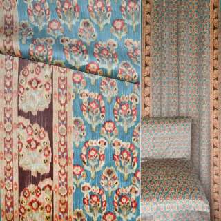 Велюр хлопковый мебельный рапорт цветок мелкий на сине-сером фоне, ш.143