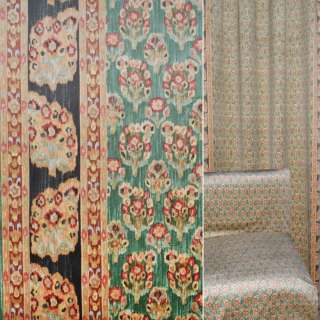 Велюр хлопковый мебельный рапорт цветок мелкий на зеленом фоне, ш.143