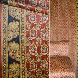 Велюр хлопковый мебельный рапорт цветок мелкий на терракотовом фоне, ш. 143