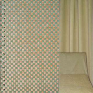 Шенилл жаккард мебельный клетка шахматка зелено-бежевый, ш.142