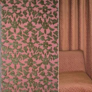 Шенилл жаккард мебельный цветы коричневые на терракотовом фоне, ш.140