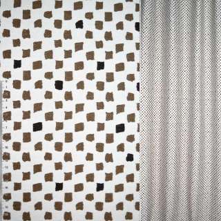 Жаккард мебельный квадраты коричнево-черные на молочном фоне, ш.140