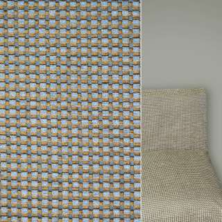 Шенилл жаккард мебельный клетка желто-голубая, ш.142