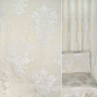 Шенилл фукра мебельный вензеля молочные на молочном фоне, ш.140