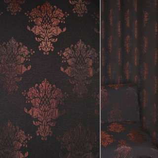 Шенилл фукра мебельный вензеля бордовые на черном фоне, ш.140