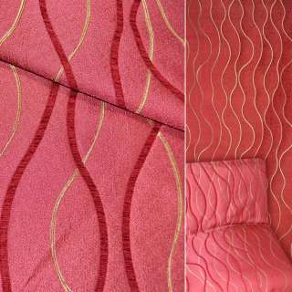 Шенилл фукра мебельный волны золотисто-малиновые с бордовым, ш.140