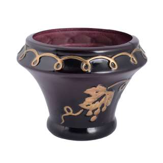 Кашпо в античном стиле керамика с виноградом золотистым 13,5х19х19см вн. 12,5х12х12см черное