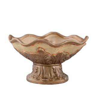 Кашпо в античном стиле керамика чаша с листьями 17х30х21см вн. 16х27х18см бежево-золотистое