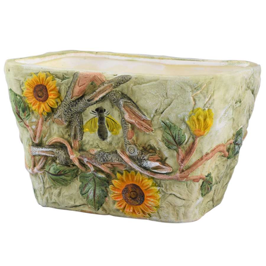 Кашпо кераміка з вуликом і соняшником 15,5х24х18,5см вн. 18х22х16см салатовое