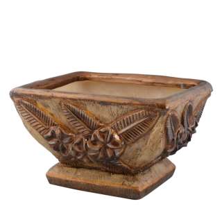 Кашпо в античном стиле керамика чаша с листьями квадрат 18х29х29см вн. 16х23х23см бежево-золотистое