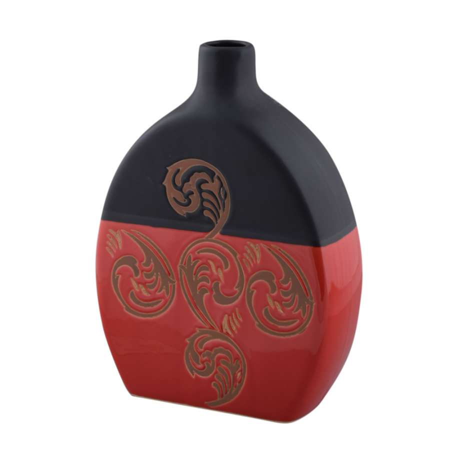 Ваза кераміка з орнаментом бежевим 29 см червоно-чорна