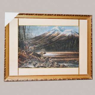 Картина гобелен под стеклом 58х78см (гобелен 36х54) горы олени