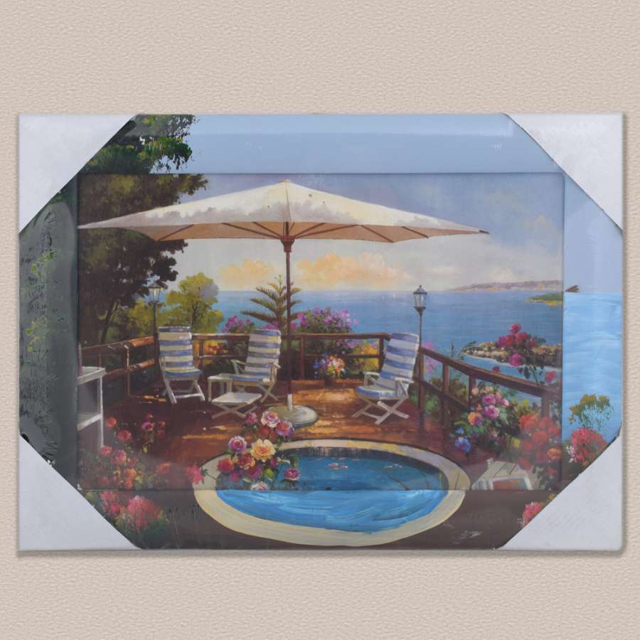 Картина друк, олія 34 х 47см Тераса з басейном біля моря