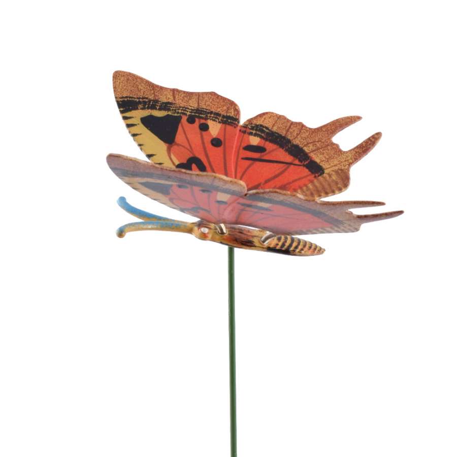 Декор для растений на металлическом стержне бабочка оранжево-черная