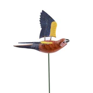 Декор для растений на металлическом стержне попугай рыже-синий