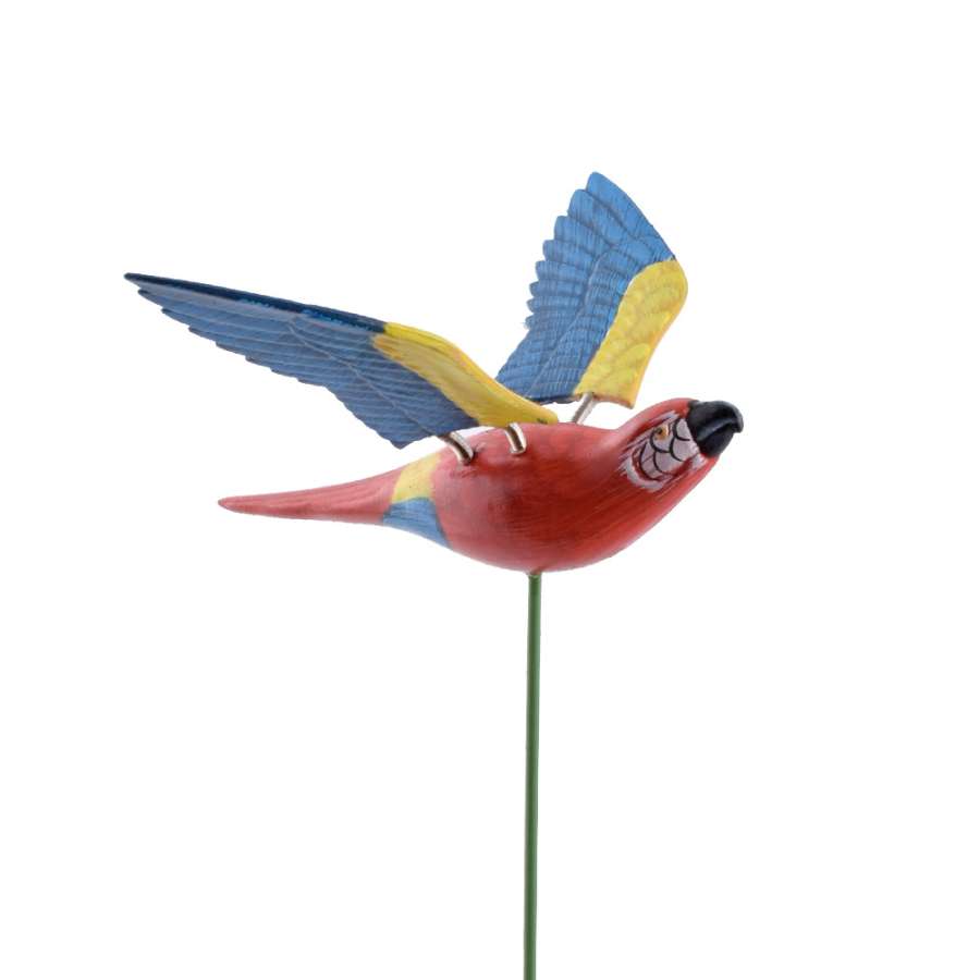 Декор для рослин на металевому стрижні папуга червоно-синій