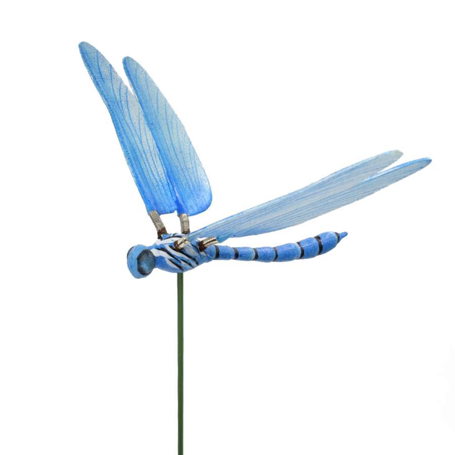 Декор для растений на металлическом стержне стрекоза голубая