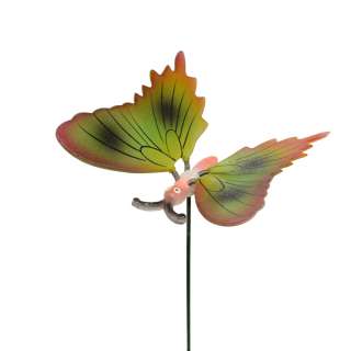 Декор для растений на металлическом стержне бабочка зелено-оранжевая