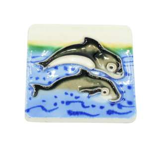 Магнит сувенирный керамика глазурь 6 х 6 см дельфины у берега