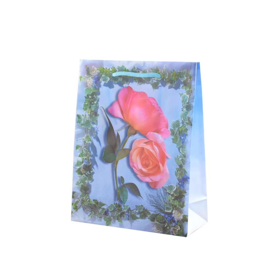 Пакет подарунковий 16х12х6 см з трояндами і плющем блакитний