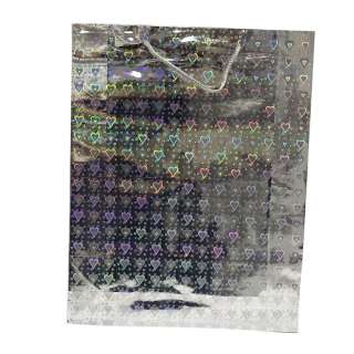 Пакет подарочный голограмма 29х37 см сердечки серебристый
