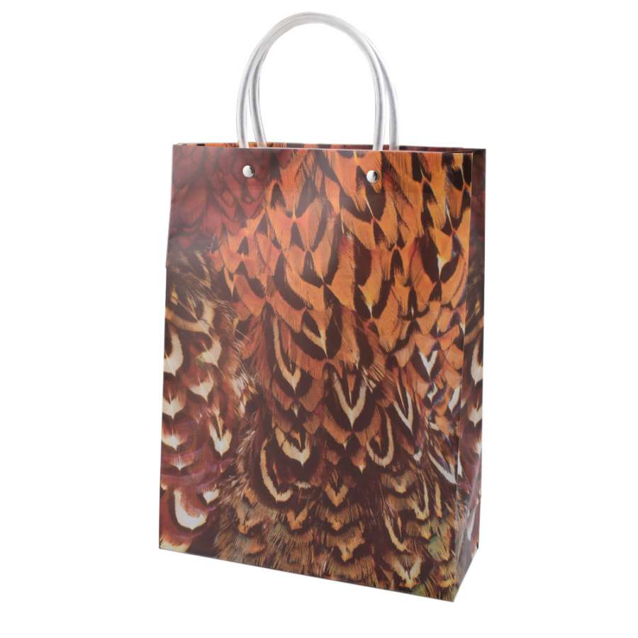 Пакет подарунковий трубчаста ручка 29х40 см текстура пір'я руді