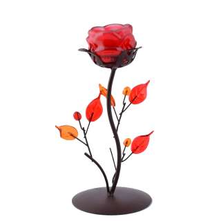 Подсвечник роза красная с листьями на 1 свечу 21х9х9 см металл коричневый