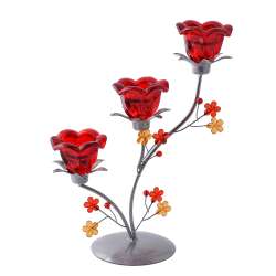 Підсвічник на 3 свічки 29х23х11 см метал сріблястий з квіткою червоним