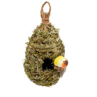 Настенный декор гнездо соломенное с листьями 23х12х12 см с птичкой