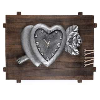 Часы настенные на деревянной основе 35х50х8 см Сердце с розой