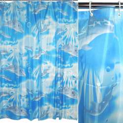 Шторка для ванної з дельфінами 170х180 см блакитна