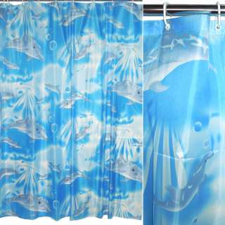 Шторка для ванной с дельфинами 170х180 см голубая