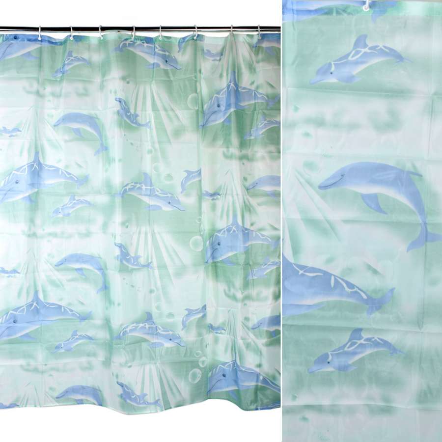 Шторка для ванної з дельфінами 178х178 см зелена