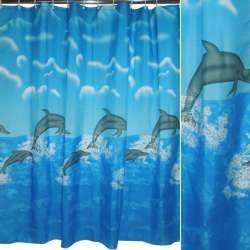 Шторка для ванної з дельфінами і хмарами 175х178 см блакитна