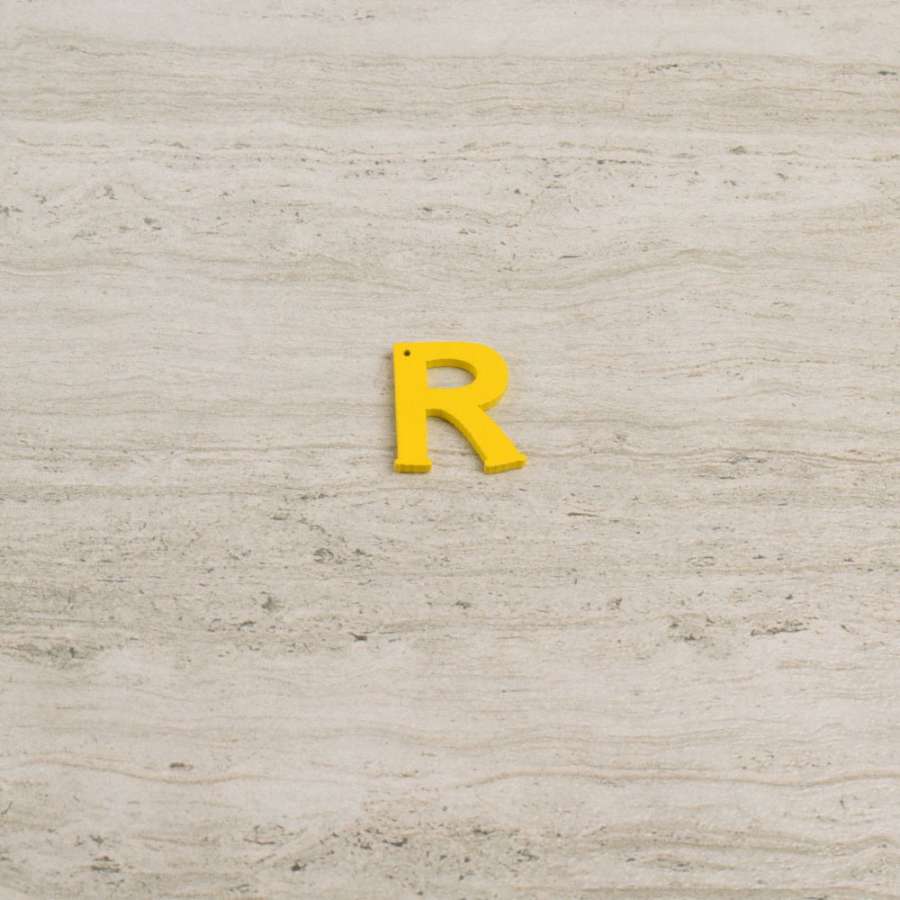Пришивний декор літера R жовта, 25мм