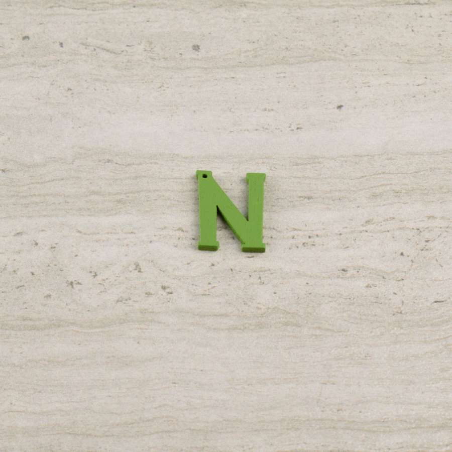 Пришивной декор буква N зеленая, 25мм