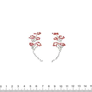 Термоапликация стразы металл Цветочная ветка 60х70мм красно-серебристая