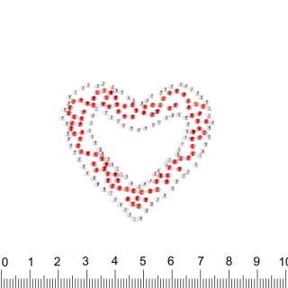Термоапликация стразы металл Сердце красное 50х50мм красно-серебристая