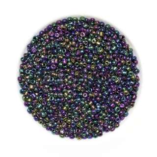 Бисер черный малиново-зеленый отлив, упаковка 50г