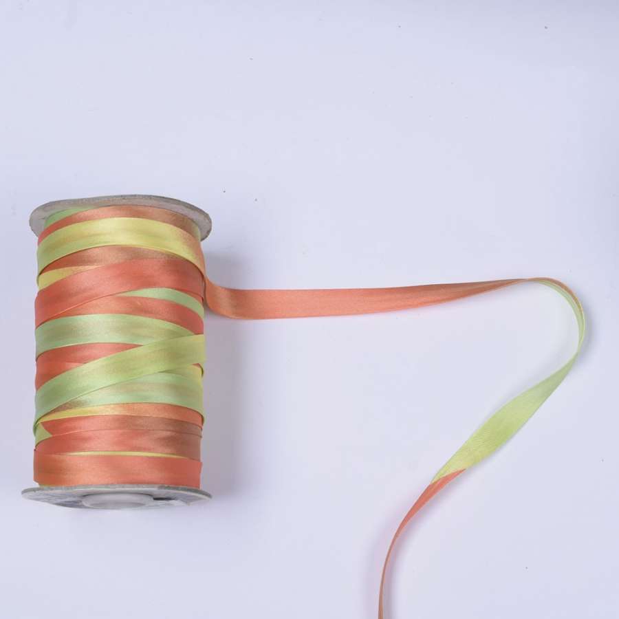 Косая бейка атласная 16мм (5/8") радуга желто-оранжевая