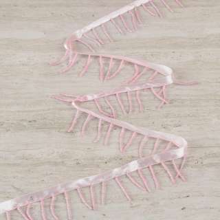 Бахрома бисерная на атласной ленте розовая, розовый бисер