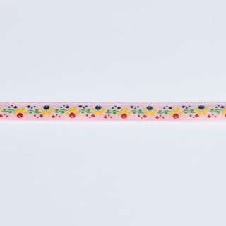 Тесьма жаккардовая 10мм орнамент цветочный, розовая