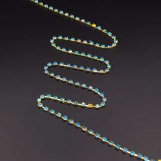 Тесьма со стразами 4 мм радуга 3 мм голубая золото
