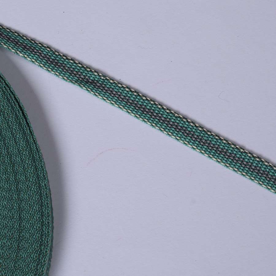 Стрічка ремінна 12мм зелена з сірою смужкою 05В2Г27