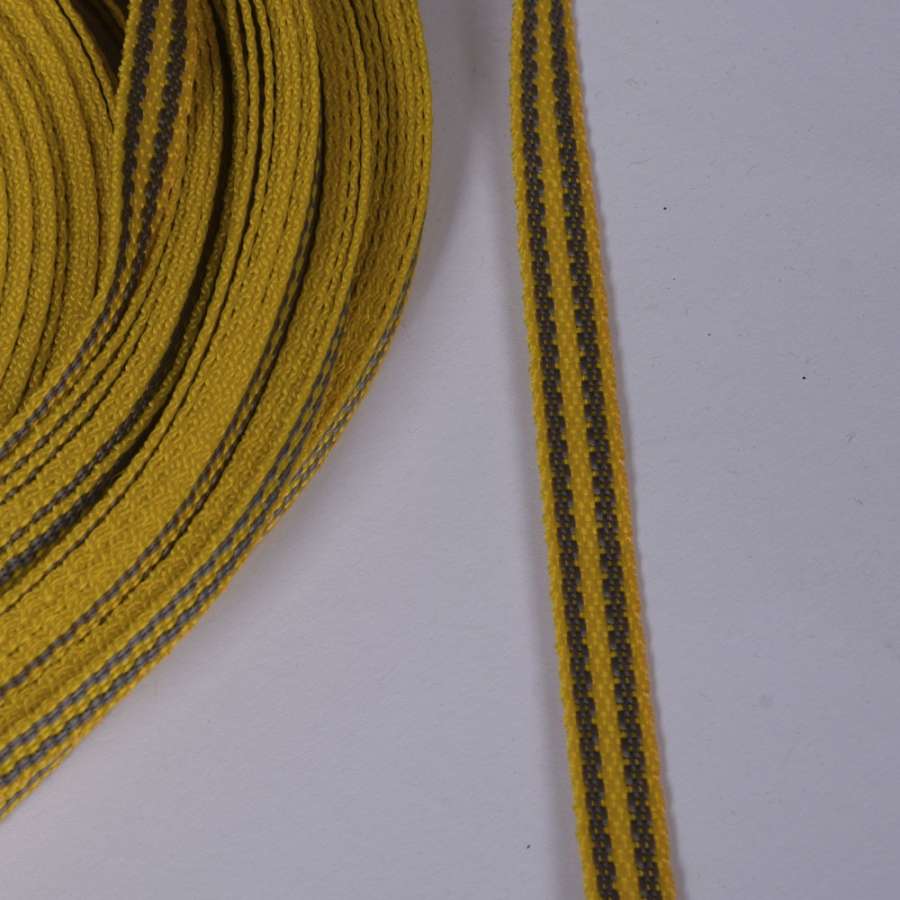 Стрічка ремінна 12мм жовта з сірою смужкою 05В2Г27