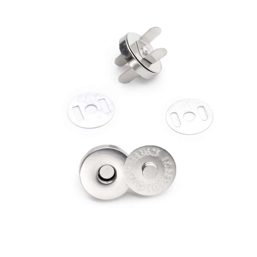 Застежка-кнопка магнитная для сумки серебро, 18мм (4 части)