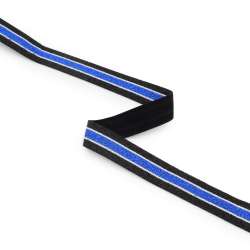 Стрічка еластична 20мм чорна з синьо-білою смужкою з люрексом